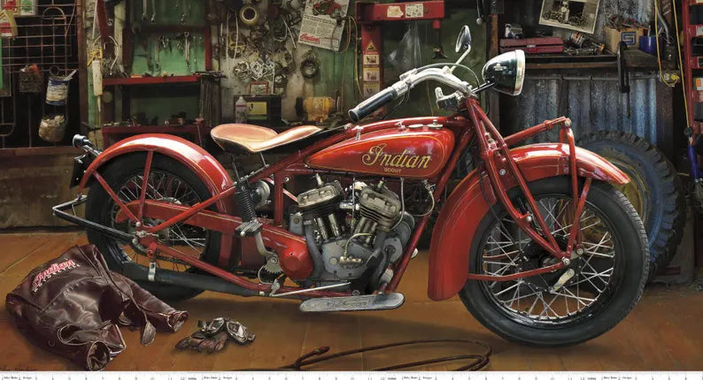 Scout Indian Motorcycle Fabric Panel 43x36", Motorcycle Quilt Wall Hanging, Motorcycle Fabric, Riley Blake Fabrics