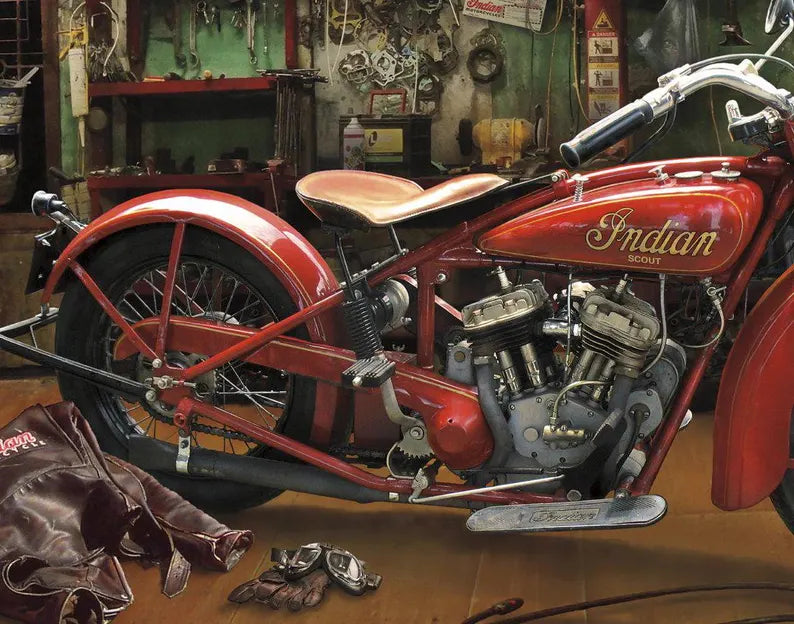 Scout Indian Motorcycle Fabric Panel 43x36", Motorcycle Quilt Wall Hanging, Motorcycle Fabric, Riley Blake Fabrics