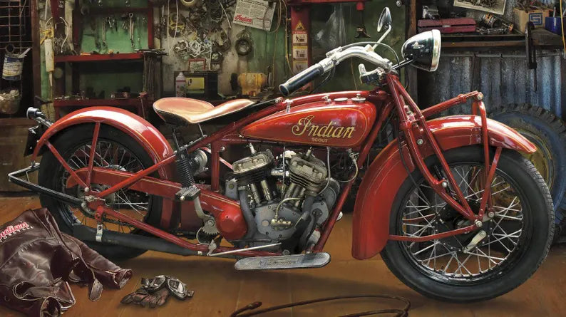 Scout Indian Motorcycle Fabric Panel 43x36", Motorcycle Quilt Wall Hanging, Motorcycle Fabric, Riley Blake Fabrics