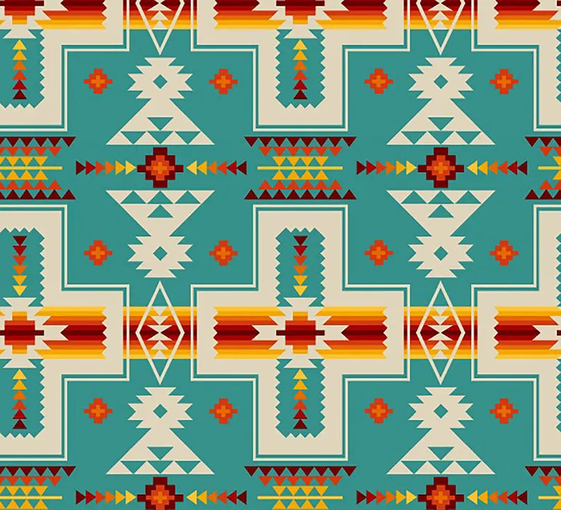 Native Indigenous Fabric 1/2 Yard, 468-Turquoise by Elizabeth's Studio, Indigenous Quilt Blanket Wall Hanging Table Runner Ribbon Skirt