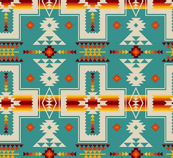 Native Indigenous Fabric 1/2 Yard, 468-Turquoise by Elizabeth's Studio, Indigenous Quilt Blanket Wall Hanging Table Runner Ribbon Skirt