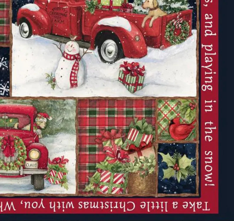 Red Truck Christmas 36"x43", 66689A620715 by Springs Creative, Christmas Farm Red Barn Gift Bed Quilt