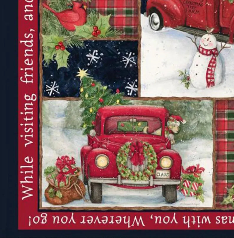 Red Truck Christmas 36"x43", 66689A620715 by Springs Creative, Christmas Farm Red Barn Gift Bed Quilt