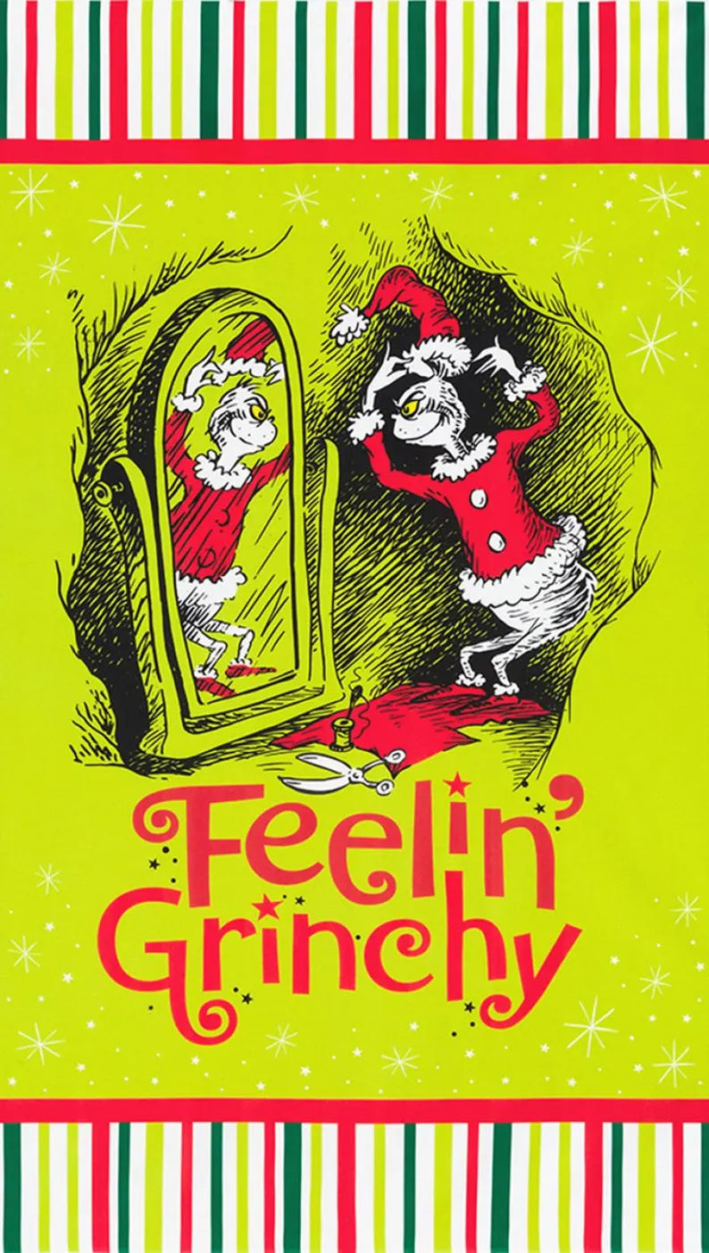 Grinch Fabric Panel 23"x43", ADED22565223 Robert Kaufman, Grinch Blue Quilt Wall Hanging Placemats Table Runner Blanket Bag Gift