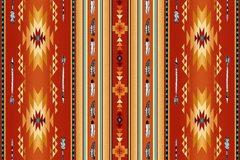 Native Indigenous Fabric 1/2 Yard,530-Terracotta by Elizabeth's Studio, Indigenous Quilt Blanket Wall Hanging Runner Ribbon Skirt