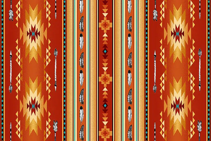 Native Indigenous Fabric 1/2 Yard,530-Terracotta by Elizabeth's Studio, Indigenous Quilt Blanket Wall Hanging Runner Ribbon Skirt