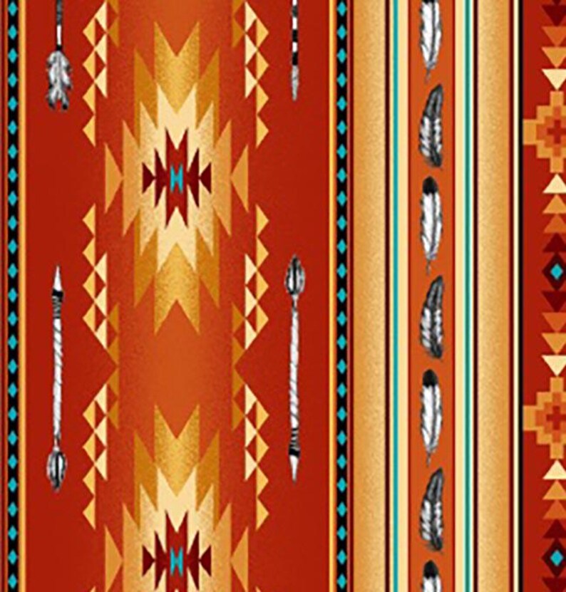 Native Indigenous Fabric 1/2 Yard,530-Terracotta by Elizabeth's Studio, Indigenous Quilt Blanket Wall Hanging Runner Ribbon Skirt