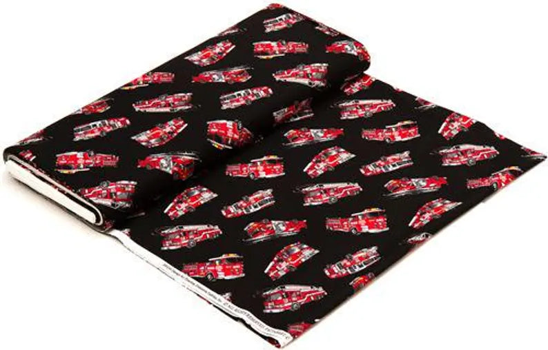 Firetruck Fabric Fabric Sold by the Half Yard, C5504 By Timeless Treasures, Firetruck Vehicles Bed Gift Quilt Wall Hanging Placemats
