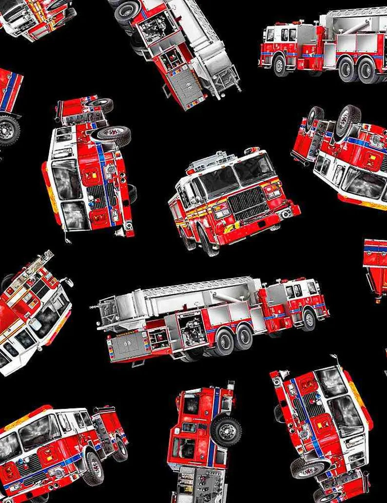 Firetruck Fabric Fabric Sold by the Half Yard, C5504 By Timeless Treasures, Firetruck Vehicles Bed Gift Quilt Wall Hanging Placemats