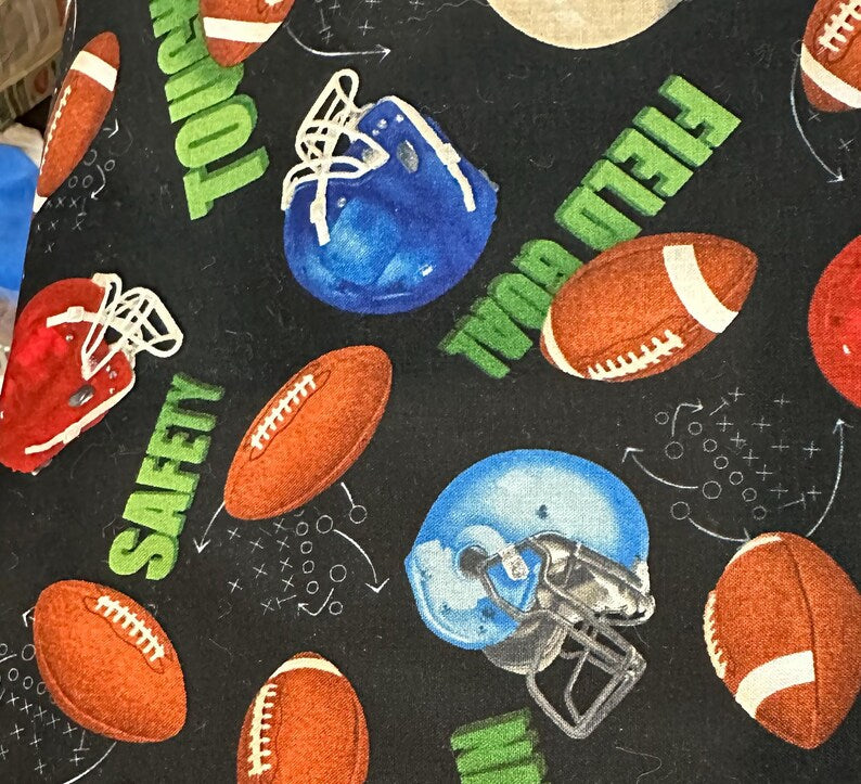 Football Fabric 1/2 Yard, 220Black Football by Elizabeth's Studio, Football Helmet Ball Quilt Bed Blanket Gift