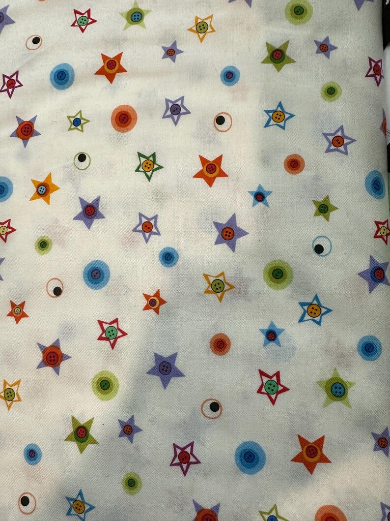 Googlies Fabric 1/2 Yard, 1596-55 Bright by Benartex Fabrics, Fun Googlies and Stars Kids Bed Gift Quilt Toddler, Crib, Twin