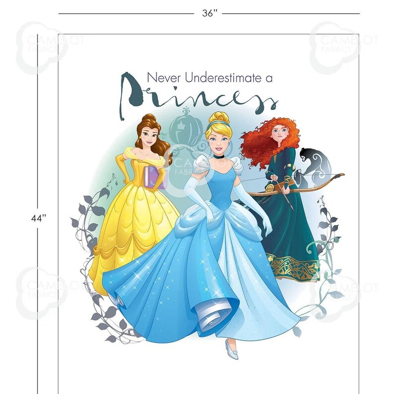 Princess Heart Strong Fabric Panel 36"x44", Camelot Fabrics, Princess gift toddler bed crib twin queen quilt