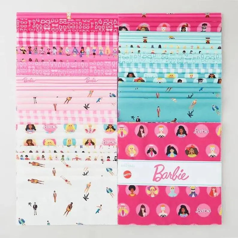 Barbie World Fabric Stackers 10"x10", by Riley Blake, 42 Precut Ten Inch Pieces, Barbie Gift Bed Quilt RARE Discontinued, Gift Quilt Runner