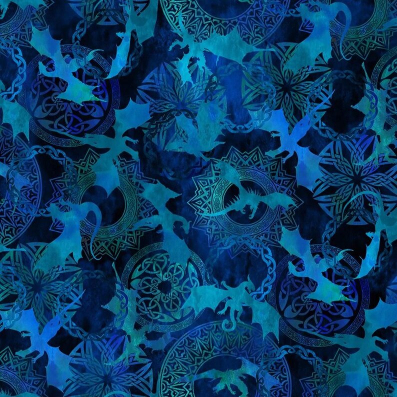 Dragons Blue Quilt Kit 76"x92", using In the Beginning Fabrics, Dragon Gift Bed Quilt Lap Twin Double Queen