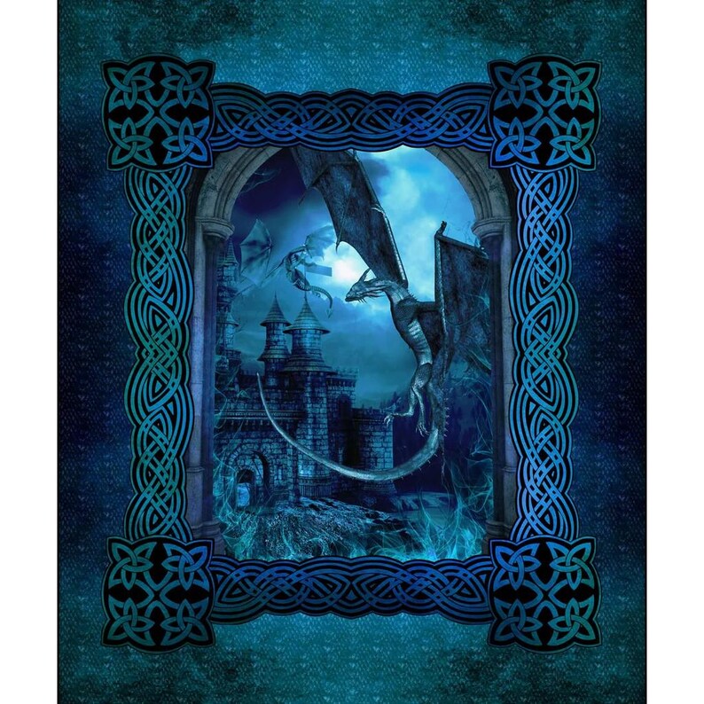 Dragons Blue Quilt Kit 76"x92", using In the Beginning Fabrics, Dragon Gift Bed Quilt Lap Twin Double Queen