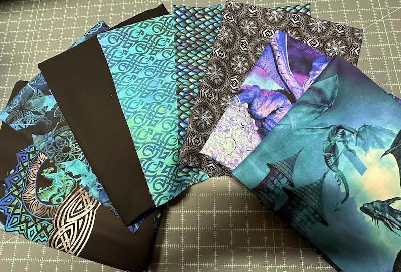 Dragons Blue Quilt Kit 76"x92", using In the Beginning Fabrics, Dragon Gift Bed Quilt Lap Twin Double Queen