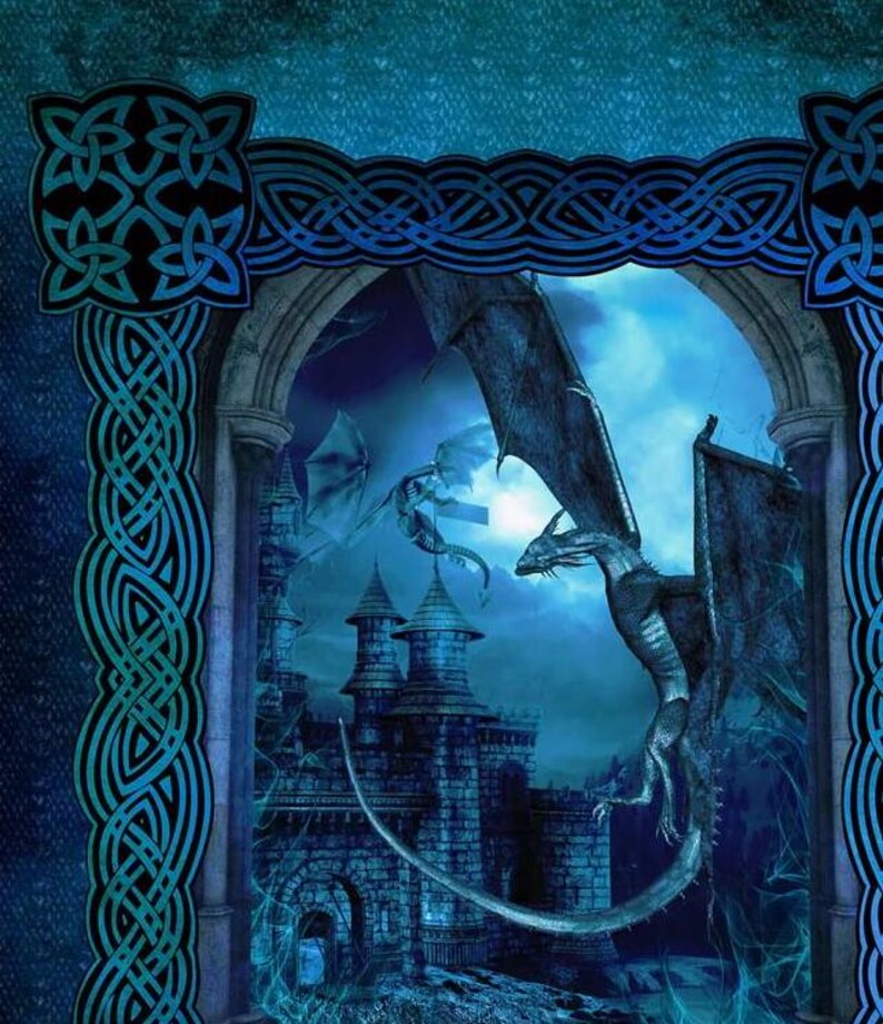 Dragons Blue Quilt Kit 76"x92", using In the Beginning Fabrics, Dragon Gift Bed Quilt Lap Twin Double Queen