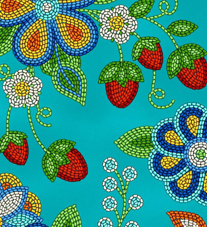 Native Beadwork Fabric 1/2 Yard, 594Turqoise by Elizabeth's Studio, Indigenous Quilt Blanket Wall Hanging Table Runner Placemat Ribbon Skirt
