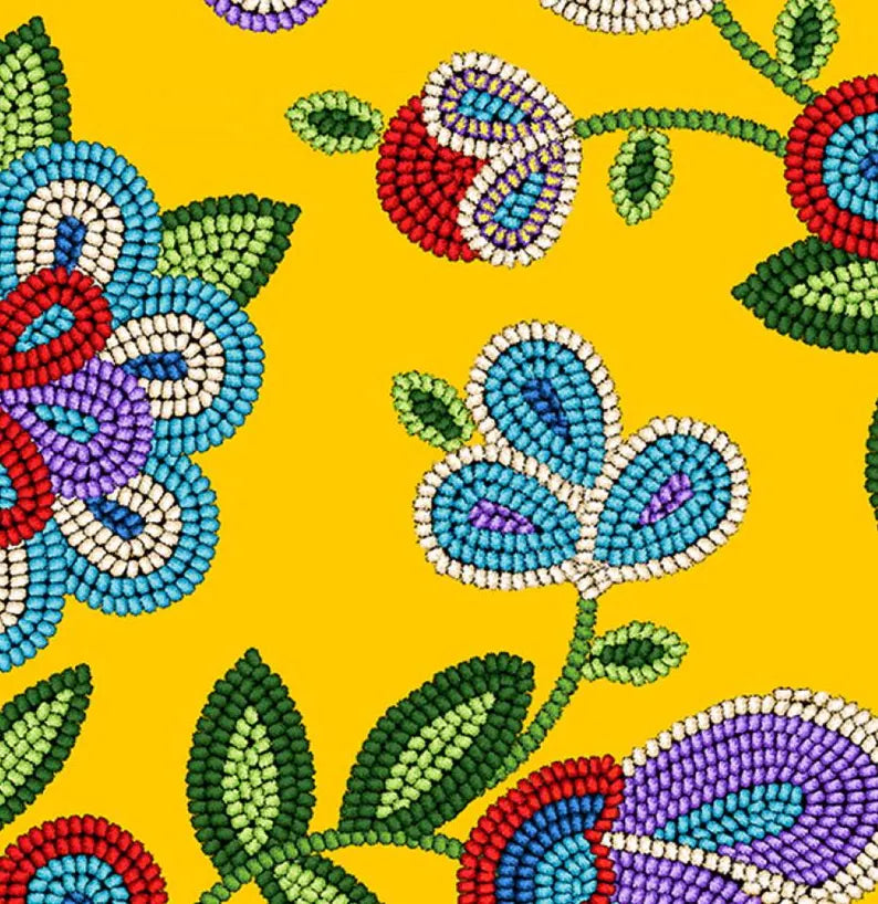 Native Beadwork Fabric 1/2 Yard, 449 Gold by Elizabeth's Studio, Indigenous Quilt Blanket Wall Hanging Table Runner Ribbon Skirt