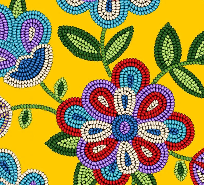Native Beadwork Fabric 1/2 Yard, 449 Gold by Elizabeth's Studio, Indigenous Quilt Blanket Wall Hanging Table Runner Ribbon Skirt