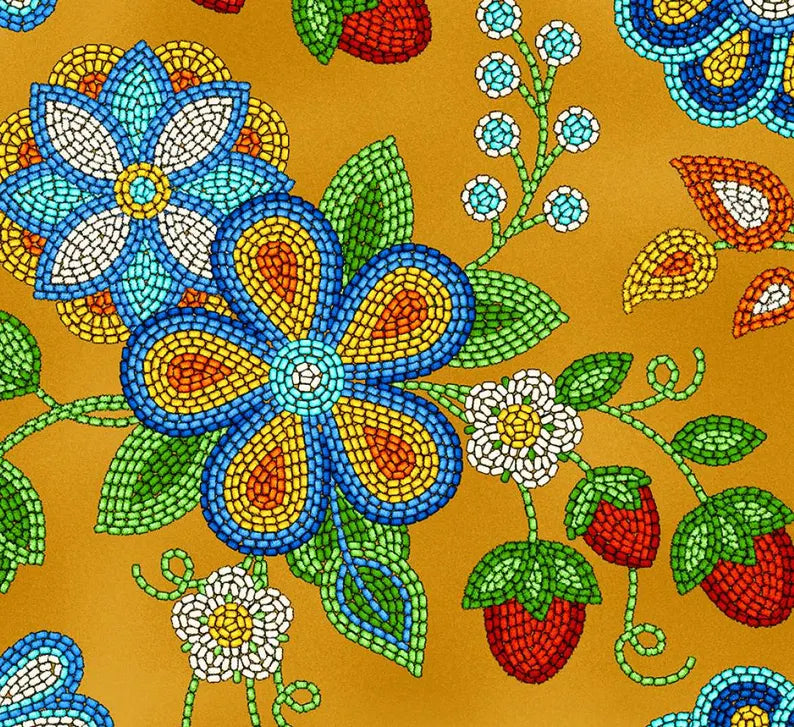 Native Beadwork Fabric 1/2 Yard, 594 Moosehide by Elizabeth's Studio, Indigenous Quilt Blanket Wall Hanging Table Runner Ribbon Skirt