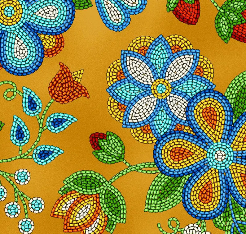 Native Beadwork Fabric 1/2 Yard, 594 Moosehide by Elizabeth's Studio, Indigenous Quilt Blanket Wall Hanging Table Runner Ribbon Skirt