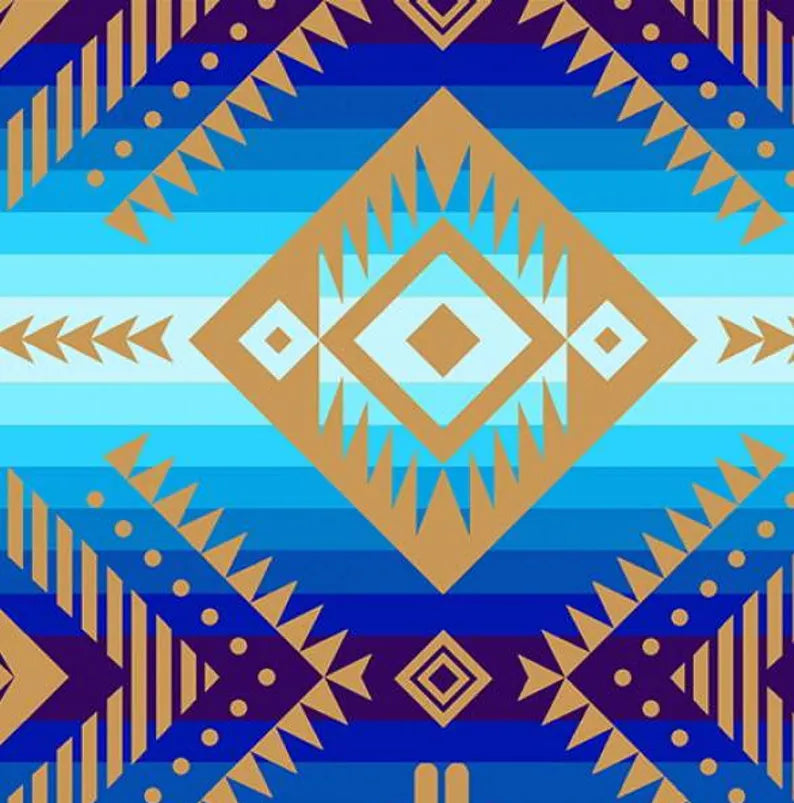 Native Beadwork Fabric 1/2 Yard, 648 Blue Tuscan Thunderbird by Elizabeth's Studio, Indigenous Quilt Blanket Table Runner Ribbon Skirt
