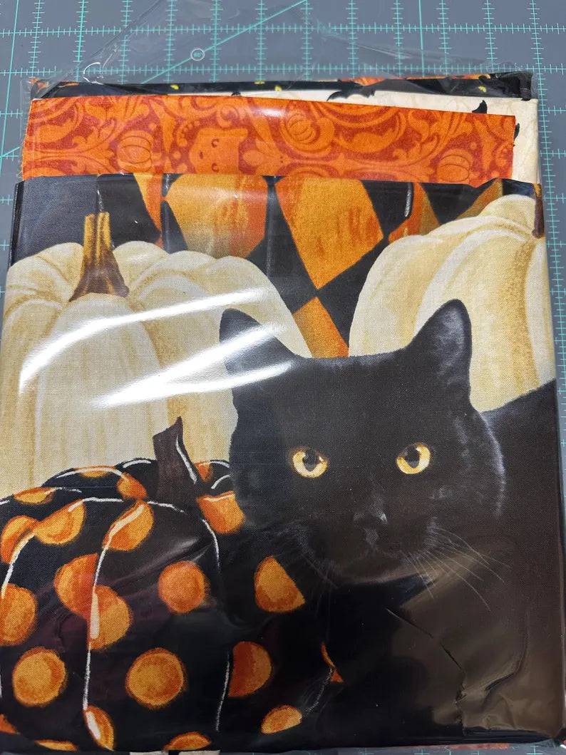 Quilt Kit 58"x68", Hallow's Eve fabrics by Northcott fabrics Bed Gift Quilt Black Cats Pumpkins Spooky Halloween Bats