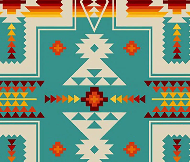 Native Indigenous Fabric 1/2 Yard, 468-Turquoise by Elizabeth's Studio, Indigenous Quilt Blanket Wall Hanging Table Runner Ribbon Skirt