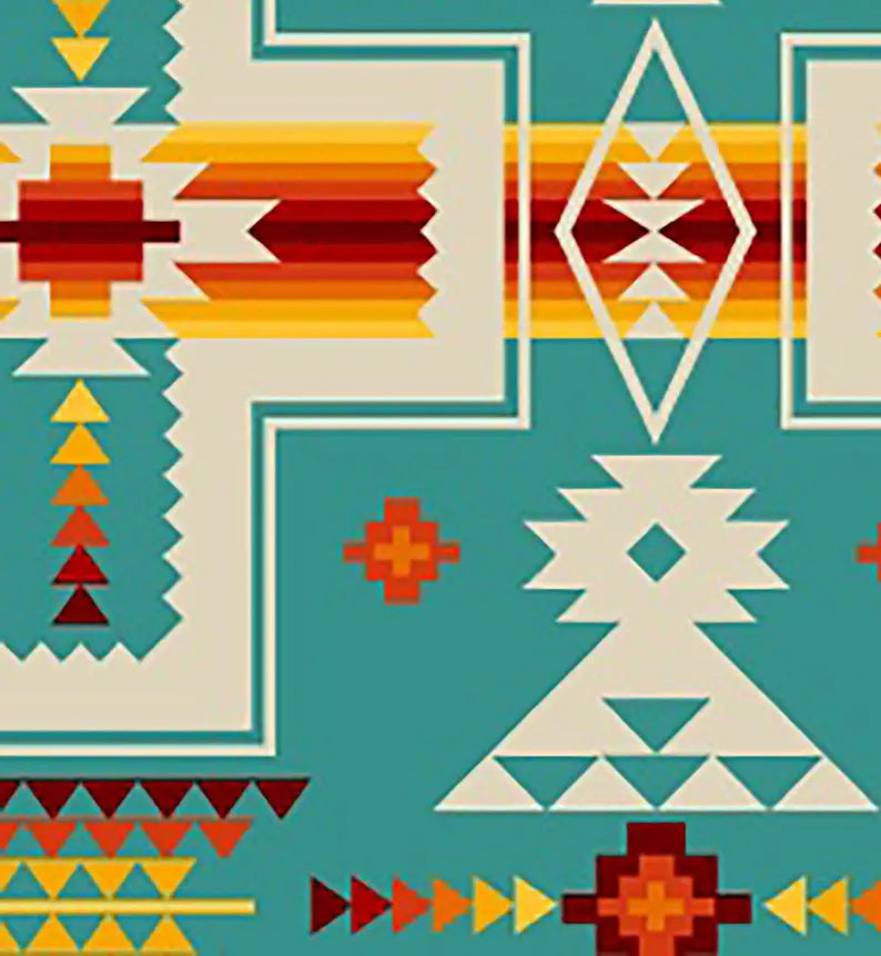 Native Indigenous Fabric 1/2 Yard, 468-Turquoise by Elizabeth's Studio, Indigenous Quilt Blanket Wall Hanging Table Runner Ribbon Skirt
