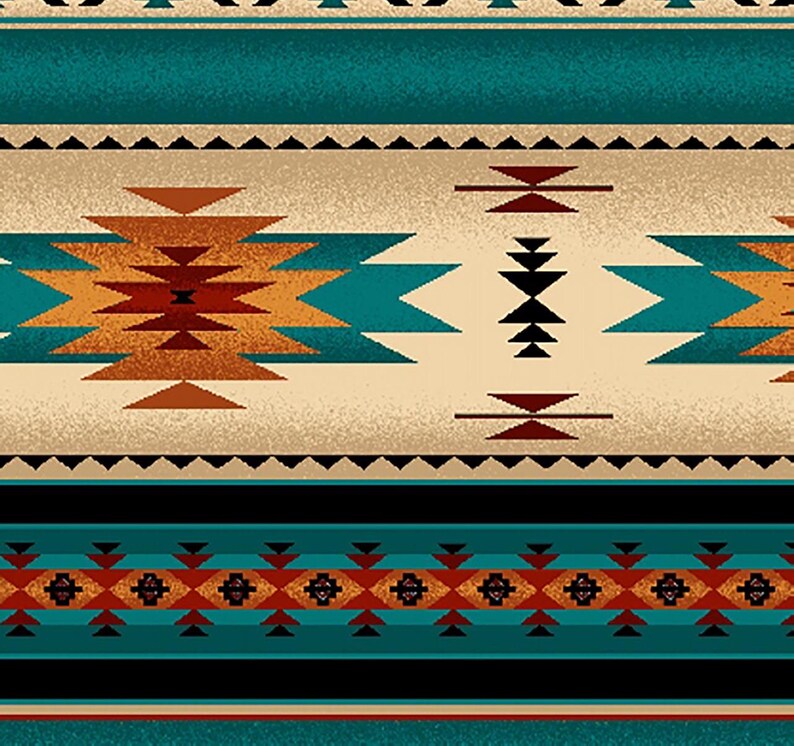 Native Indigenous Fabric 1/2 Yard, 201-Turquoise by Elizabeth's Studio, Indigenous Quilt Blanket Wall Hanging Runner Ribbon Skirt