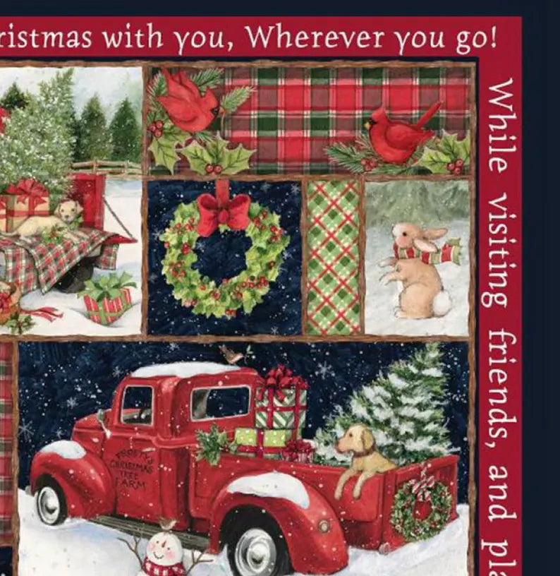 Red Truck Christmas 36"x43", 66689A620715 by Springs Creative, Christmas Farm Red Barn Gift Bed Quilt
