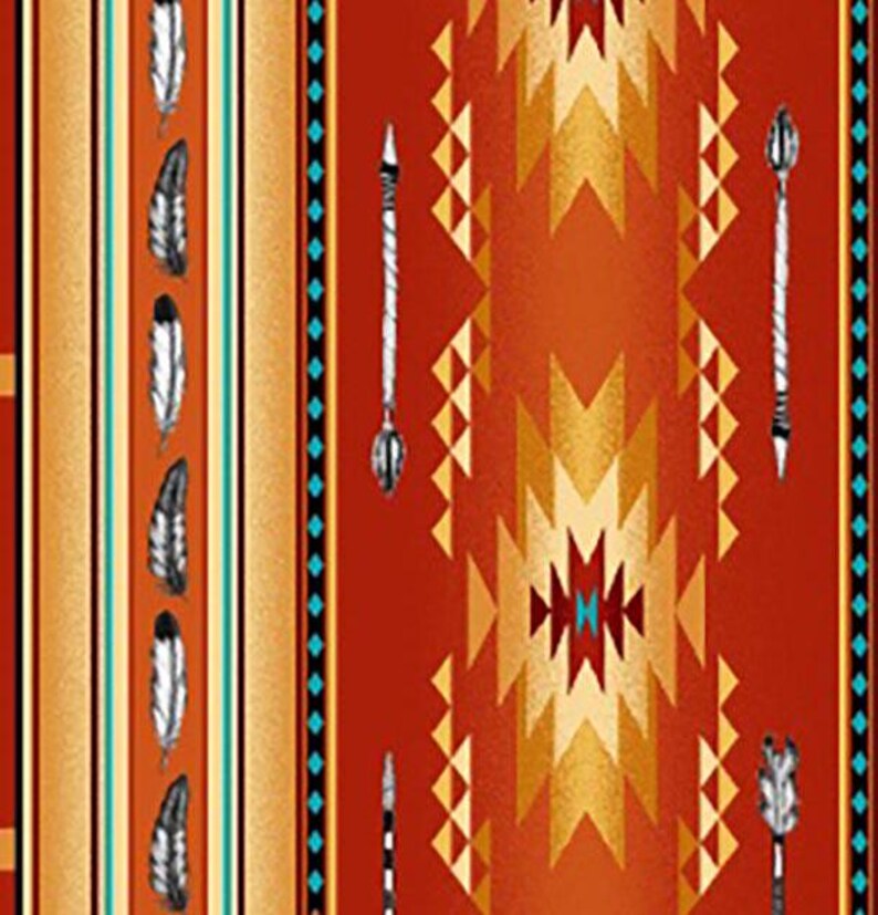 Native Indigenous Fabric 1/2 Yard,530-Terracotta by Elizabeth's Studio, Indigenous Quilt Blanket Wall Hanging Runner Ribbon Skirt