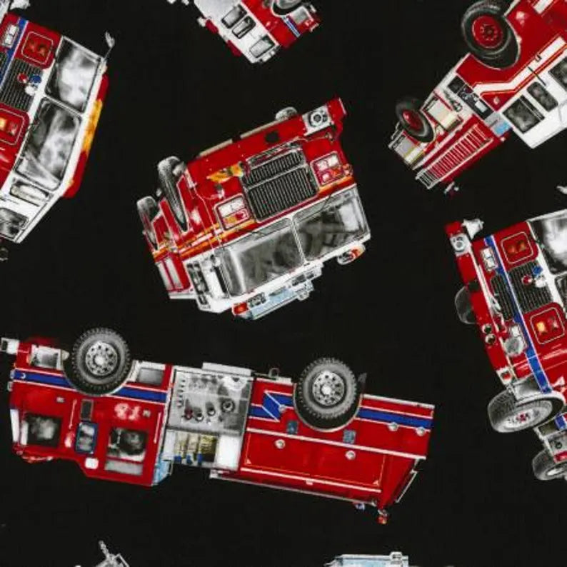 Firetruck Fabric Fabric Sold by the Half Yard, C5504 By Timeless Treasures, Firetruck Vehicles Bed Gift Quilt Wall Hanging Placemats