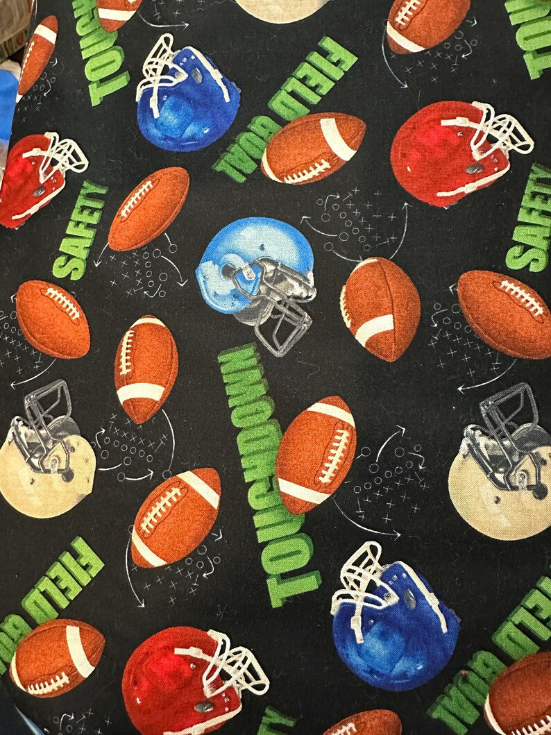Football Fabric 1/2 Yard, 220Black Football by Elizabeth's Studio, Football Helmet Ball Quilt Bed Blanket Gift