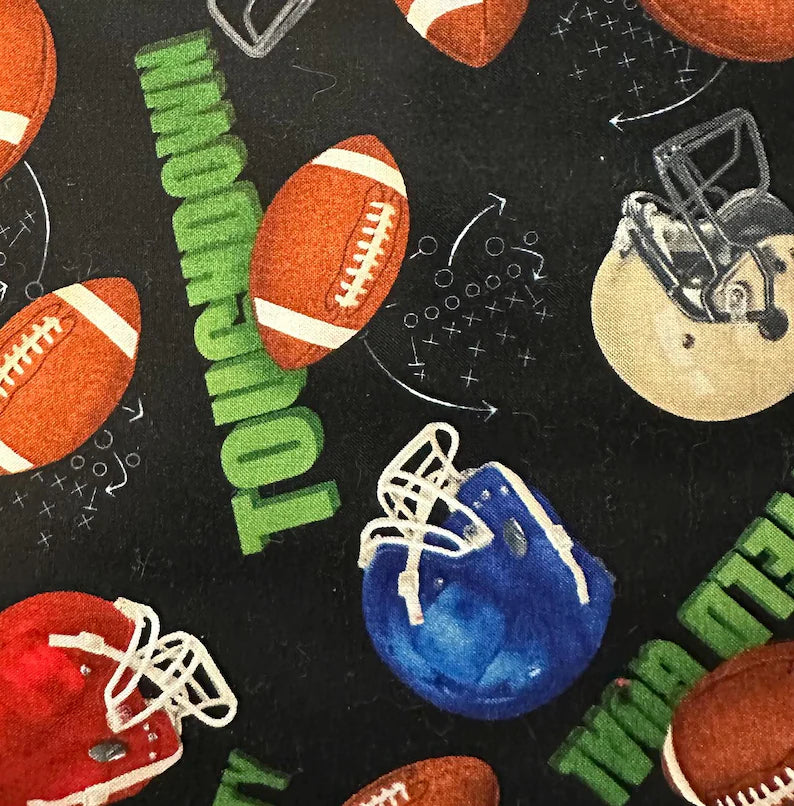 Football Fabric 1/2 Yard, 220Black Football by Elizabeth's Studio, Football Helmet Ball Quilt Bed Blanket Gift