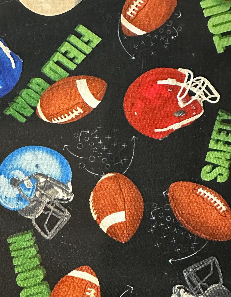 Football Fabric 1/2 Yard, 220Black Football by Elizabeth's Studio, Football Helmet Ball Quilt Bed Blanket Gift