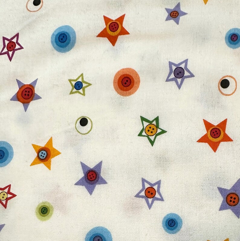 Googlies Fabric 1/2 Yard, 1596-55 Bright by Benartex Fabrics, Fun Googlies and Stars Kids Bed Gift Quilt Toddler, Crib, Twin