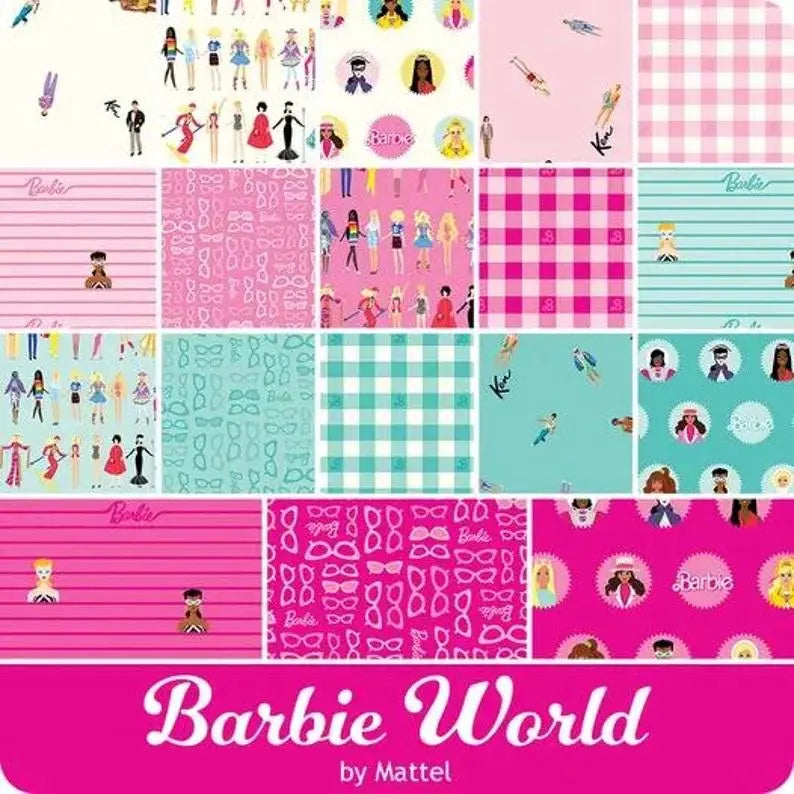 Barbie World Fabric Stackers 10"x10", by Riley Blake, 42 Precut Ten Inch Pieces, Barbie Gift Bed Quilt RARE Discontinued, Gift Quilt Runner