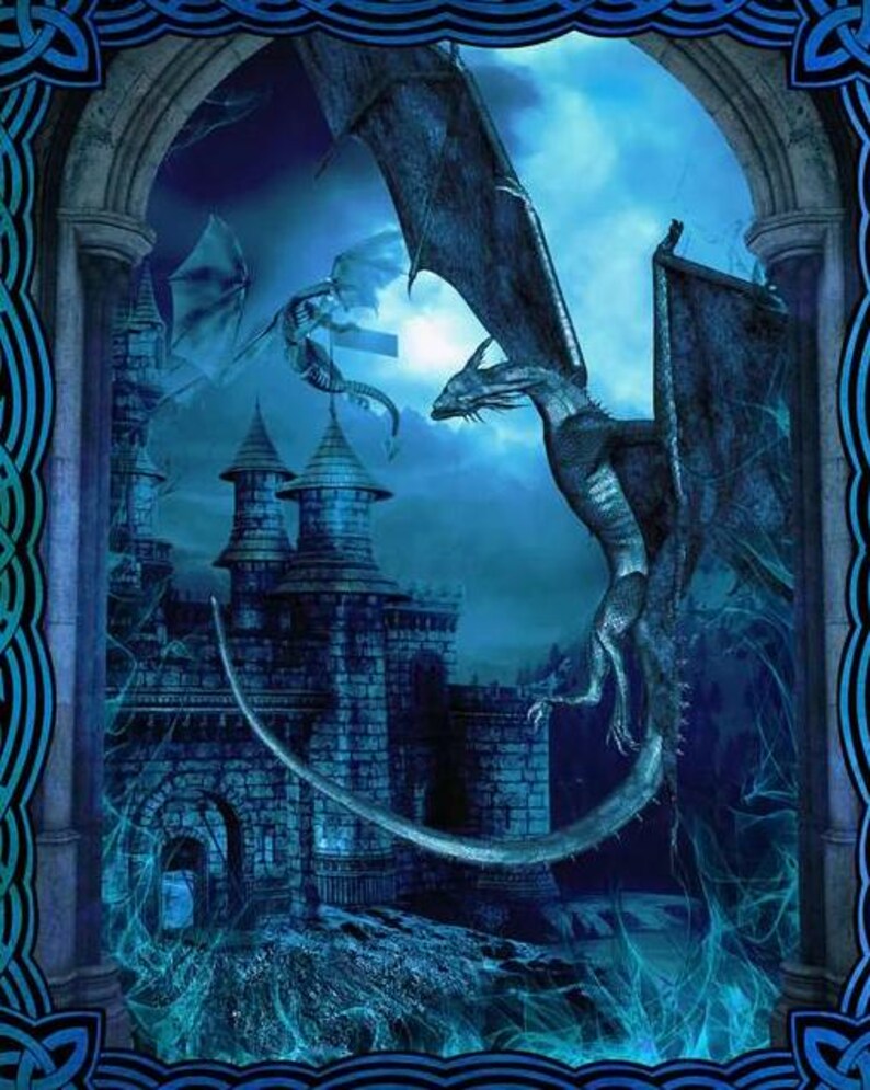 Dragons Blue Quilt Kit 76"x92", using In the Beginning Fabrics, Dragon Gift Bed Quilt Lap Twin Double Queen