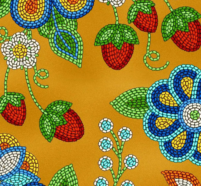 Native Beadwork Fabric 1/2 Yard, 594 Moosehide by Elizabeth's Studio, Indigenous Quilt Blanket Wall Hanging Table Runner Ribbon Skirt