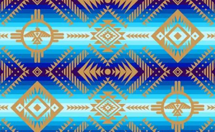 Native Beadwork Fabric 1/2 Yard, 648 Blue Tuscan Thunderbird by Elizabeth's Studio, Indigenous Quilt Blanket Table Runner Ribbon Skirt