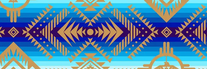 Native Beadwork Fabric 1/2 Yard, 648 Blue Tuscan Thunderbird by Elizabeth's Studio, Indigenous Quilt Blanket Table Runner Ribbon Skirt