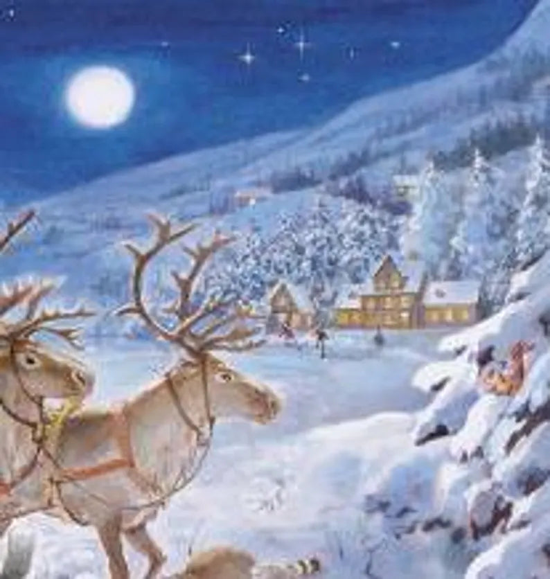 Santa Claus is Coming Fabric Panel 44"x24", 2600-Black by Elizabeth's Studio, Santa Sleigh Christmas Trees gift quilt bed hanging