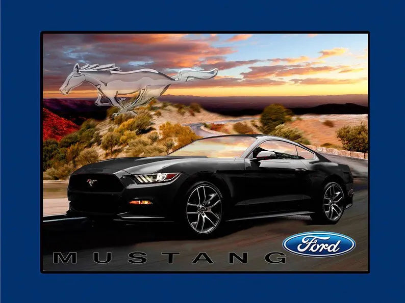 RARE Ford Mustang Fabric Panel 43"x36", Sykel Enterprises Fabric Panel, Black Ford Mustang Quilt, Ford Mustang Wall Hanging