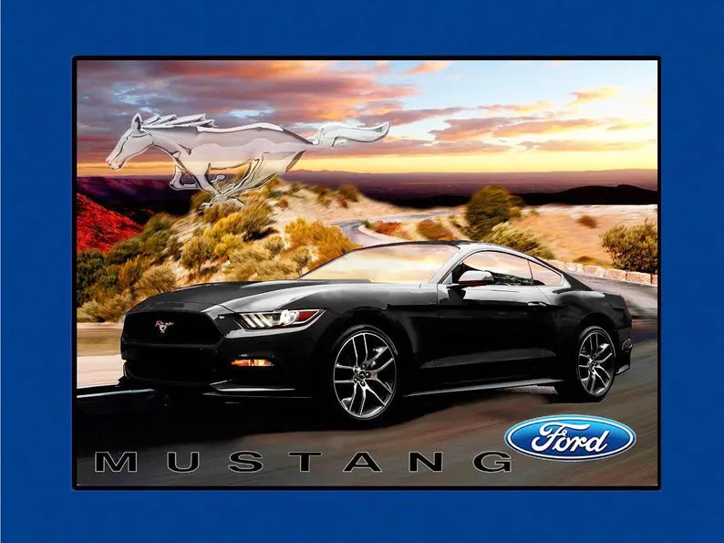 RARE Ford Mustang Fabric Panel 43"x36", Sykel Enterprises Fabric Panel, Black Ford Mustang Quilt, Ford Mustang Wall Hanging